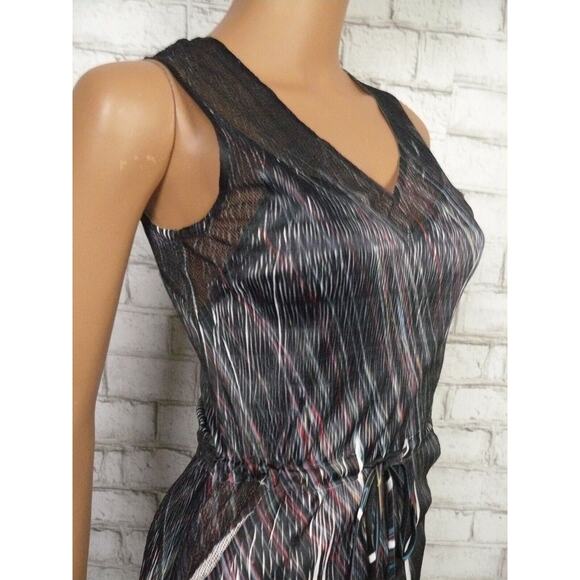 $184 Komarov Black Multi Vneck Mesh Insert Drawstring Sheath Dress Medium NWT - Picture 5 of 10